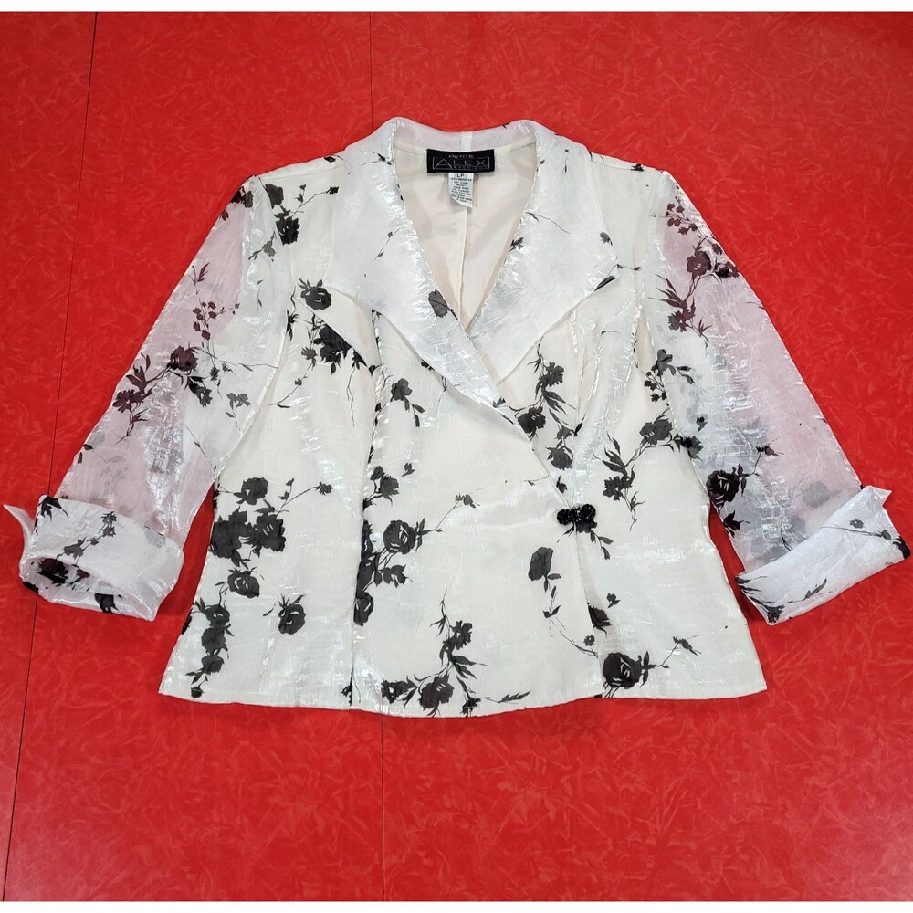 Floral Crinkle Chiffon Semi Sheer Top Alex Evenings PL Jewel Clasp Summer Event